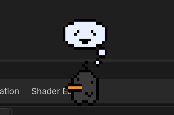 Screenshot of pixel-art bird with a happy thought bubble