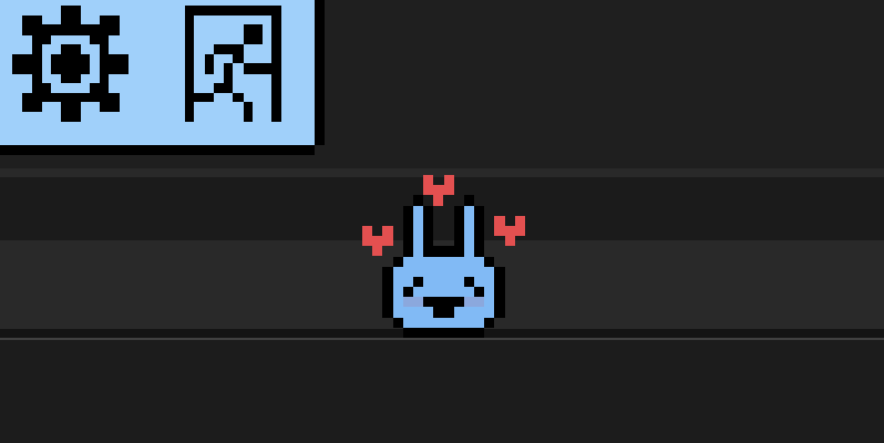 Screenshot of pixel-art blue bunny smiling with hearts